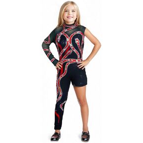 Girls Red Snake Jumpsuit Outfits Singer Concert Cosplay Bodysuit for Kids Halloween Costume