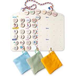 Wooden Magnetic Chore Chart for Kids Daily Routine&Task Board with 76 Activity Cards (Learning, Sports, Chores,Hobby) - Behavior Chart Visual Schedule for Home,&Autism,Morning Bedtime Routine