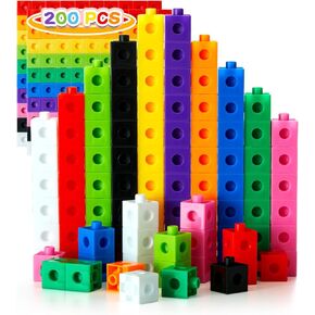 Set of 200 Kids Linking Cubes for Math, STEM Connecting Cubes Math Manipulatives Kids Counting Blocks for Classroom Learning Supplies for Preschool and Elementary Children