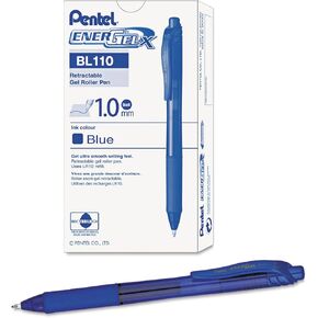 Pentel BL110C EnerGel-X Retractable Roller Gel Pen, 1mm, Trans Blue Barrel, Blue Ink, Dozen