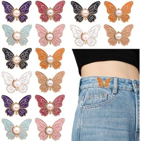 16 Sets Butterfly Jeans Button Pant Waist Tightener Adjustable No Sewing Required Buttons No Tools Instant Pant Waist Tightener Metal Detachable Jean Buttons for Pants Skirts Clothing Accessories