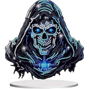 Halloween Tabletop Diamond Art Kit, Stand Up Diamond Painting Kits for Adults, DIY Desktop Diamond Painting Diamond Art Ornamental Craft Desk for Table Tabletop Decor and Present 8X8 Inches
