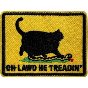 Oh Lawd He Treading Hook and Loop Patch, 3 Inches Sew On Patches, Embroidery Patches for Backpacks Bags Vest Dog Harness, Tactical Military Embroidered Patches, Funny Cat with Snake DIY Patch