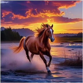 Kulvci Diamond Painting Kits for Adults, Horse Round Full Drill Diamond Art Kits, 5D DIY Diamonds Crafts for Home Wall Decoration Gifts 12×12inch
