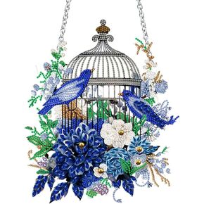 Flower Birdcage Design DIY Diamond Art Painting Wreath Kits Special Shaped Rhinestone Diamond Art Window Pendants Home Garden Wall Hanging Kits (Single Side Point Drill) (#11-Cat) (#38-Cardinal)