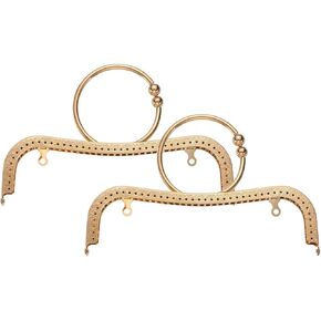 uxcell 2Pcs Metal Purse Frame, 22cm/8.7" Retro Arch Kiss Lock Clasp Frame Embossed for Purse Making, Handled Bag, Frame Hardware Replacements (Light Gold)