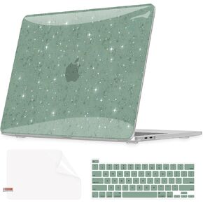 for MacBook Pro 13 inch Case 2025-2023 M2 2022-2016 M1 A2338/A2289/A2251/A2159/A1989/A1708/A1706, Glitter Sturdy Hard Shell Cover with Screen & Keyboard Cover for Touch Bar/Non-Touch Bar, Green