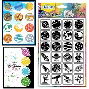 CHGCRAFT Astronomy Icons Clear Stamp Transparent Handicraft Stamps for DIY Scrapbooking Photo Album Decorative Cards Making, Mixed Shapes, 6.3x4.3inch