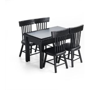 Odoria 1/12 Miniature Dining Table and Chairs Dollhouse Kitchen Furniture Accessories, Black
