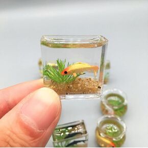 1Pc Square Fish Tank Toy, 1:12 Scale Miniature Dollhoue Accessories, Resin Dollhouse Fish Tank Accessories for Garden Scene Decor