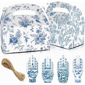 KARAQY 12 Pcs Blue Floral Gift Boxes, Elegant Chinoiserie Printed Goodie Treat Favor Boxes with Tags for Birthday Wedding Tea Bridal Shower Party