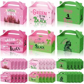 Ouvibor 30 PCS Witch Musical Party Favor Boxes, Pink and Green Gift Bags, Witch Hat Candy Goodie Boxes, Pink Princess Crown Gift Box with Handle for Women Movie Birthday Party Decorations Supplies
