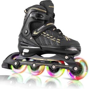 Inline Skates for Kids and Youth, Adjustable, Light Up Wheels, Beginner, Black, US 1-5, Girls
