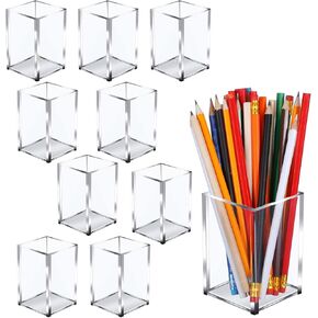 10 Pack Clear Acrylic Pen Holder Makeup Brush Holder Desktop Pencil Organizer Acrylic Pencil Cup Stationery Organizer Accessory for School Makeup Desk Office Pen Storage
