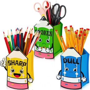 Weysat 3 Pcs Pencil Shaped Holder Buckets 5.5in Sharp & Dull & Broken Holder Wooden Dispenser Buckets Pencil Storage Organizer Parking for Classroom Back to School Teachers Students