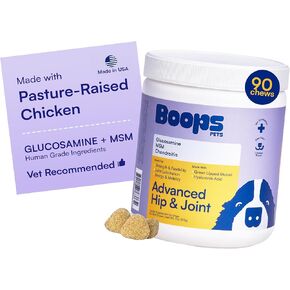 Advanced Hip & Joint Supplement for Dogs - 90 Soft Chews with Glucosamine, MSM, Chondroitin & Multivitamins - Helps Mobility, Flexibility & Arthritis Relief - Made with Pasture-Raised Chicken