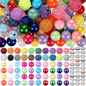 160 pcs Beads for Pens Jewelry Resin Crystal Rhinestone Chunky Bubblegum Spacer Hole Beads for Beadable Keychains DIY Craft Jewelry Making Supplies (Acrylic)