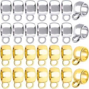 PAGOW 100 Pcs Links Bail Beads, Hypoallergenic Necklace Connector, Alloy Tube Charm Holder, DIY Spacer Beads for Jewelry Making, Bracelet, Earring (Gold, Silver)