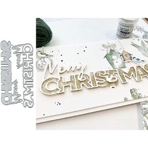 DDeehs Merry Christmas Letters Metal Die Cuts,Hollow Merry Christmas Word Snowflake Card Cutting Dies Cut Stencils DIY Scrapbooking Album Decorative Embossing Paper Dies Festival Card Making, Sliver
