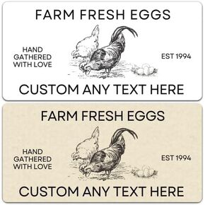 Custom Egg Carton Stickers, Personalized Farm Fresh Egg Carton Labels, Kraft Paper Vinyl and Clear (20-2500 Labels) (Black and White)