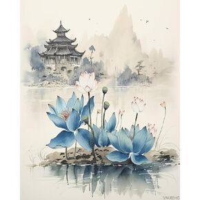 VNUIEHG Paint by Numbers Kit for Adults Flowers, Chinese Painting Ink Lotus, Capture The Wonderful Moments of Summer's Flower Sea Through Art, 40x50cm, Without Frame