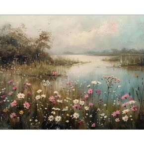 XTXGERL Wild Flowers Paint by Numbers Kit for Adults, Vintage Landscape Paint by Number on Canvas, Scenery Digital Oil Painting Kits Suitable for Home Wall Decoration Gift 20"x16"