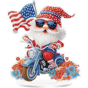 Eiflow Desktop Diamond Art Ornament Kit for Adults American Flag, DIY Tabletop Diamonds Painting Board Kit Gnome, Acrylic Diamond Art Painting on Stand(4th July)