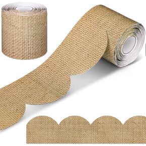Zonon 65.6 Feet Burlap Scalloped Bulletin Board Borders Scalloped Rolled Border Trim Decorations for Back to School Classroom Farmhouse Home Office