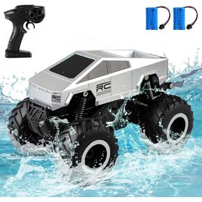 1:16 Scale Dual-Battery Waterproof Cybertruck RC Truck, 4WD All-Terrain Amphibious Monster Truck with LED Lights, 2.4GHz Quick Charge, 6+ Years STEM Gift
