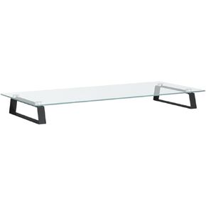 vidaXL Black Monitor Stand – Clear Tempered Glass and Metal Computer Display with Storage Space, Ergonomic Design, and Rounded Corners, 80 x 35 x 8 cm, 374229