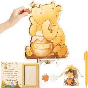 Winnie Guest Book Alternative - Ideas Baby Gender Reveal Party with 60 Bee Wood Slices to DIY Meaningful Guestbook Keepsake Guest Book with Baby Sonogram Photo Frame for Baby Shower Decoration