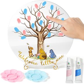 Gender Reveal Fingerprint Tree - Winnie Gender Reveal Acrylic Keepsake Fingerprint Tree Guest Book for Baby Shower Ideas Baby Gender Reveal Party with Paints to DIY Meaningful Fingerprint Tree