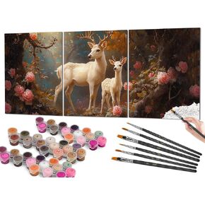Bougimal 3 Pack Paint by Numbers for Adults, Triptych DIY Acrylic Painting Kit with Paintbrushes, Acrylic Pigment for Beginners, 16" W x 20" L - Jungle Deer(Without Frame)