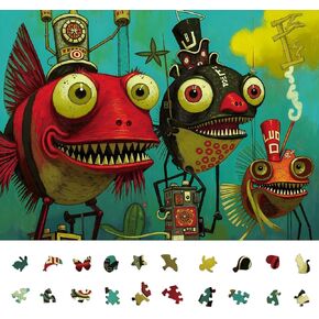 1000 Piece Puzzle for Adults, Quirky Piranha-Inspired Artwork with Unique-Shaped Pieces, Matte Texture, Color-Coded Backing, Challenging Gift for Puzzle Lovers 26.6 x 19.2 in