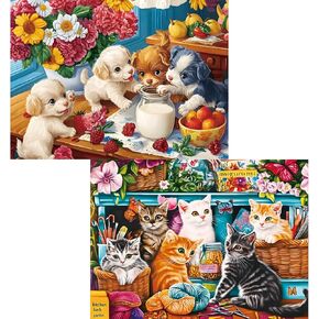 2 Pack 300 Piece Puzzle for Adults,Cute Dogs Cats Jigsaw Puzzle for Adults Teens,Large Piece Puzzle for Kids Ages 8-10 10-12,Glossy & Sturdy Pieces,Challenging Family Game Great Gift Idea,20.5x15 in