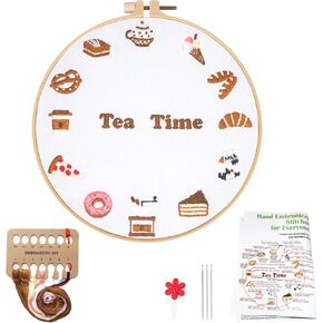 Topapfo Clock Embroidery Kit for Beginners Adults, Cross Stitch Starters Kit with Stamped Patterns Embroidery Hoops Thread Needles