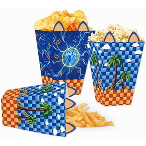Blue Party Popcorn Boxes 20pcs Golden Rings Birthday Decorations Snack Treat Boxes for Kids Boys Girls Birthday Party Supplies Baby Shower Decorations