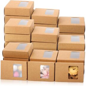 mekueeex 100 Pcs Soap Packaging Boxes with Window Mini Kraft Paper Boxes Bulk Homemade Soap Making Gift Accessories for Homemade Cookies Candy, 3.5 x 2.6 x 1.2 Inch(Brown)