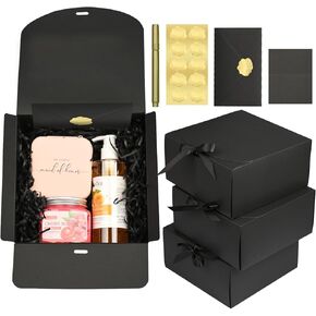 WLUSEAXI 10 Pack Black Gift Box with Lid,Bridesmaid Proposal Box with Greeting Cards and Envelopes for Groomsmen Proposal,Wedding,Birthday,8×8×4 Inch