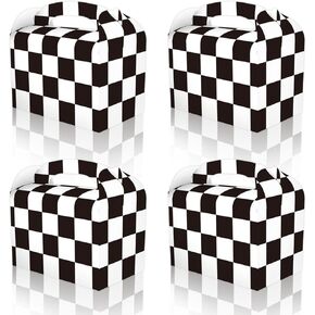 RIGHTA TECH 12 Packs Racing Flag Treat Gift Boxes Car Themed Party Gift Box Black and White Checker Candy Goodie Cardboard Boxes with Handles for Snacks, Racing Birthday Party Supplies Favors