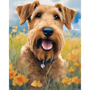 VNUIEHG Paint by Numbers Kits Airedale Terrier Dog ​Animal Paint by Numbers for Adults DIY Oil Painting Art Kits Pre Printed 40x50cm