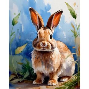 VNUIEHG Paint by Number Rabbit Bunny Animal DIY Oil Painting Paint by Number Kit for Adults Beginner DIY Canvas Acrylic Painting by Numbers Painting Arts Craft for Home Decor 16x20inches