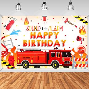 Avezano Firetruck Birthday Party Banner 6 x 3.6 ft Fire Truck Theme Birthday Decorations for Kids Firefighter Red Bday Photo Booth Cake Table Decor