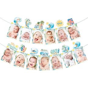 Surfing 1st Birthday Photo Banners Summer Surf First Birthday Party Decorations 2Pcs The Big One Party Banners for Hawaiian Beach Theme 1st Bday Baby Shower Supplies