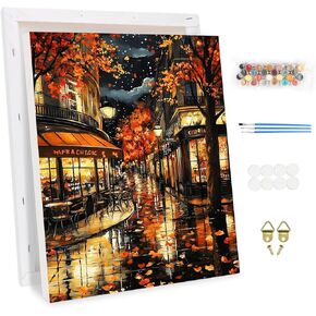 KEYIFA Paint by Numbers Kit for Adults Framed, Easy Painting Kits for Beginners, Paint on Clear Colored Canvas, Acrylic Pigment Drawing Paintwork, DIY Home Wall Decor, 12x16 in, Paris Street Night