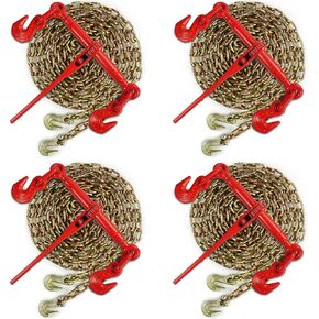 5/16''-3/8'' Ratchet Load Binder and 5/16''x20ft Chains, Chain Binder with 5,400 Lbs. Safe Working Load, 5/16'' Tow Chain with 2 G70 Grab Hooks, for Tie Down Truck, Flatbed Trailers(2 Set)