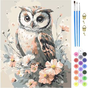 MXJSUA Cute Owl Paint by Number Kits for Adults Beginner, Animal Paint by Numbers Kit On Canvas Adults' Paint-by-Number Kits DIY Oil Painting Kits for Gift Home Wall Decor 16x20 Inch