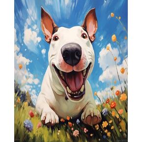 QACEYID Funny Bull Terrier Paint by Number Puppy Kit for Adults, Animals DIY Painting Kit Bull Terrier Dog Painting on Canvas, 40x50cm, No Frame