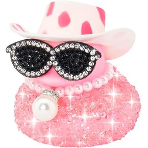 wonuu Pink Diamond Rubber Duck Car Ornaments Dashboard Decorations for Cool car Accessories with Pink Spots White