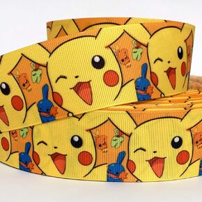 Grosgrain Ribbon 7/8" Cartoons Yellow Kids for Gifts Birthday Christmas Valentine Party Kids Fun Printed Per Yard